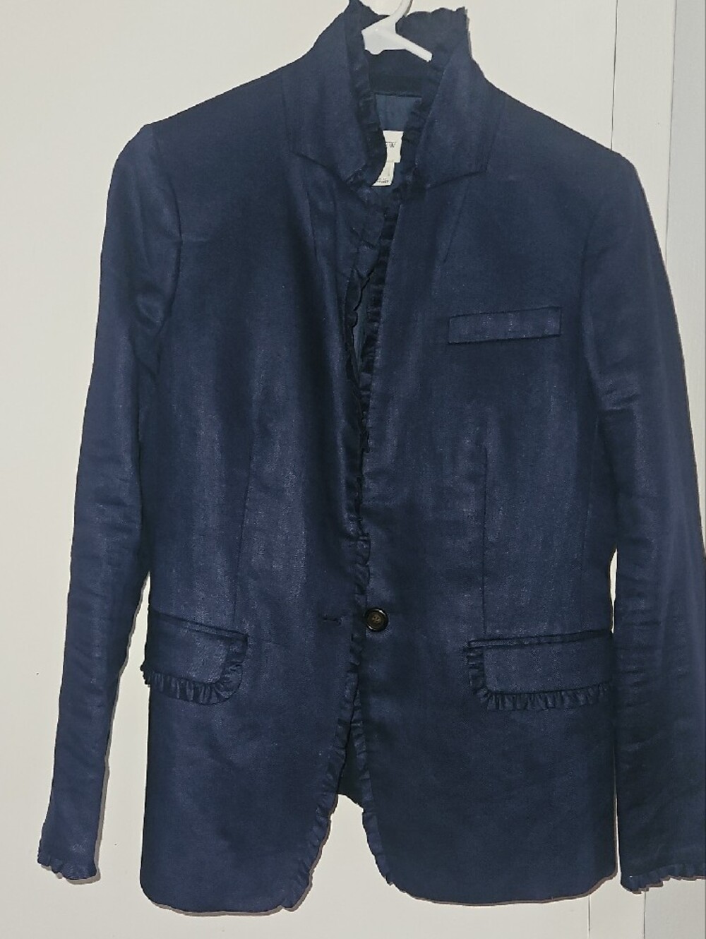 J. Crew Navy Ruffle-Edge Blazer - Picture 2 of 6